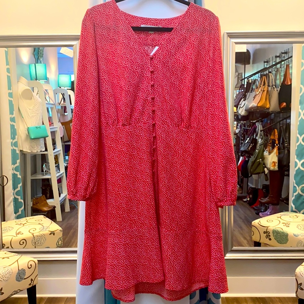 Loft Dress Red tiny little v’s/hearts Size 12